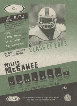 2003 SAGE HIT - Class of 2003 Silver #C2 Willis McGahee Back
