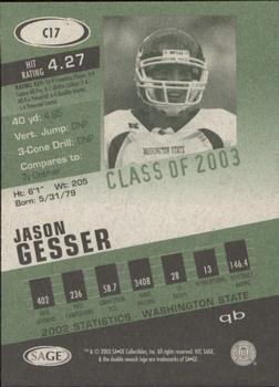 2003 SAGE HIT - Class of 2003 Silver #C17 Jason Gesser Back