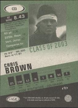 2003 SAGE HIT - Class of 2003 Silver #C23 Chris Brown Back