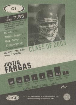 2003 SAGE HIT - Class of 2003 Silver #C25 Justin Fargas Back