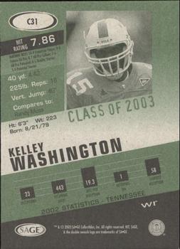 2003 SAGE HIT - Class of 2003 Silver #C31 Kelley Washington Back