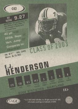 2003 SAGE HIT - Class of 2003 Silver #C42 E.J. Henderson Back