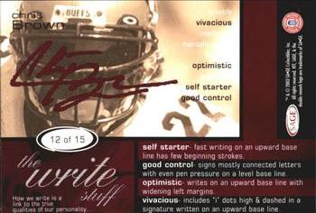2003 SAGE HIT - Write Stuff #12 Chris Brown Back