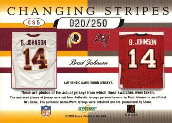 2003 Score - Changing Stripes #CS5 Brad Johnson Back