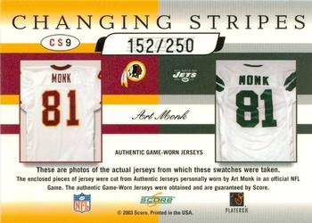 2003 Score - Changing Stripes #CS9 Art Monk Back