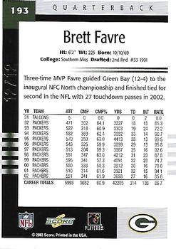 2003 Score - Final Score #193 Brett Favre Back
