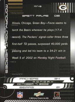 2003 Score - Monday Night Heroes #MN-5 Brett Favre Back