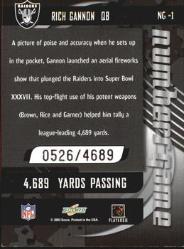 2003 Score - Numbers Game #NG-1 Rich Gannon Back