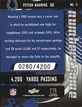 2003 Score - Numbers Game #NG-3 Peyton Manning Back