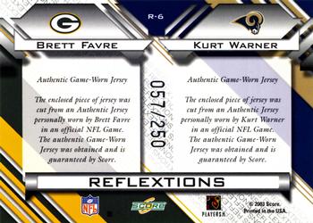 2003 Score - Reflextions Game-Worn Jerseys #R-6 Brett Favre / Kurt Warner Back