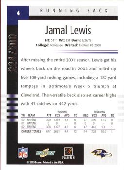 2003 Score - Scorecard #4 Jamal Lewis Back