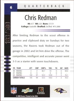 2003 Score - Scorecard #6 Chris Redman Back