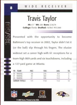 2003 Score - Scorecard #8 Travis Taylor Back