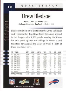 2003 Score - Scorecard #10 Drew Bledsoe Back