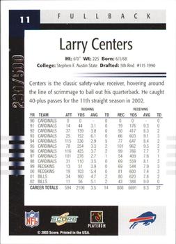 2003 Score - Scorecard #11 Larry Centers Back