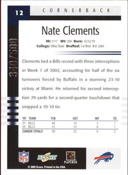 2003 Score - Scorecard #12 Nate Clements Back