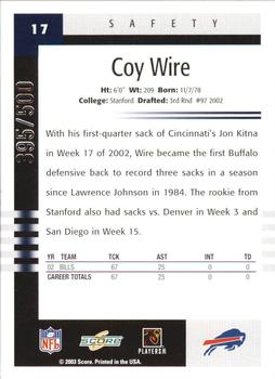 2003 Score - Scorecard #17 Coy Wire Back