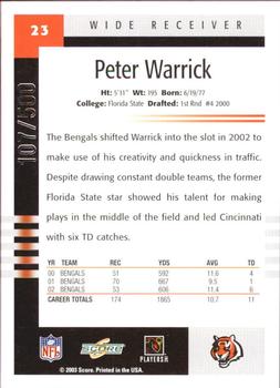 2003 Score - Scorecard #23 Peter Warrick Back