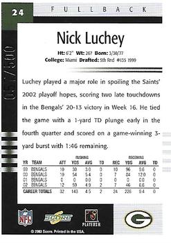 2003 Score - Scorecard #24 Nick Luchey Back