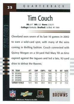 2003 Score - Scorecard #25 Tim Couch Back