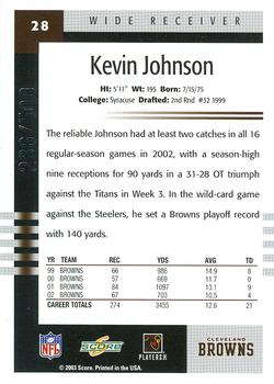 2003 Score - Scorecard #28 Kevin Johnson Back