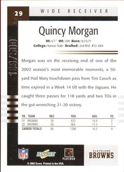 2003 Score - Scorecard #29 Quincy Morgan Back
