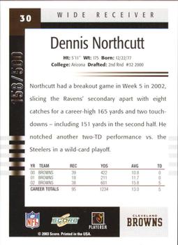 2003 Score - Scorecard #30 Dennis Northcutt Back