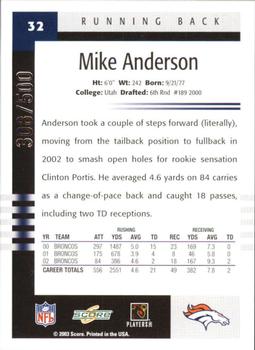 2003 Score - Scorecard #32 Mike Anderson Back