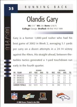 2003 Score - Scorecard #35 Olandis Gary Back