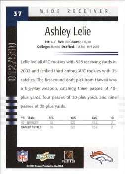 2003 Score - Scorecard #37 Ashley Lelie Back