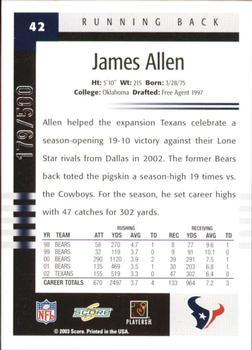 2003 Score - Scorecard #42 James Allen Back