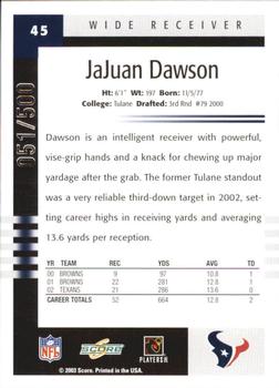 2003 Score - Scorecard #45 JaJuan Dawson Back
