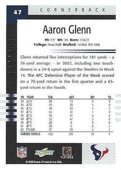 2003 Score - Scorecard #47 Aaron Glenn Back