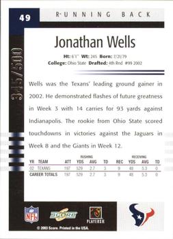 2003 Score - Scorecard #49 Jonathan Wells Back