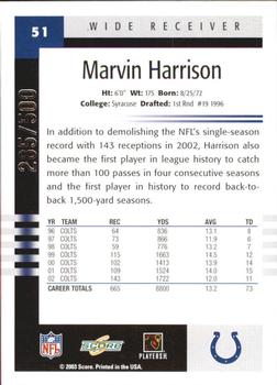 2003 Score - Scorecard #51 Marvin Harrison Back