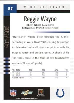 2003 Score - Scorecard #57 Reggie Wayne Back