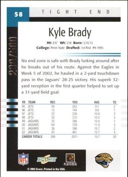 2003 Score - Scorecard #58 Kyle Brady Back