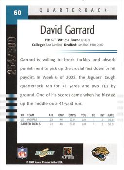 2003 Score - Scorecard #60 David Garrard Back