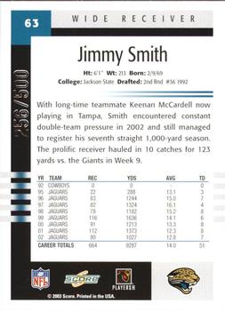 2003 Score - Scorecard #63 Jimmy Smith Back