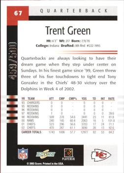 2003 Score - Scorecard #67 Trent Green Back