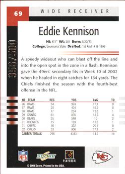 2003 Score - Scorecard #69 Eddie Kennison Back