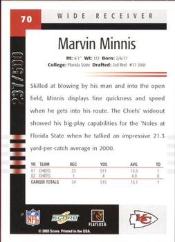 2003 Score - Scorecard #70 Marvin Minnis Back