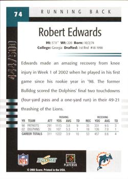2003 Score - Scorecard #74 Robert Edwards Back