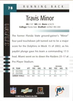 2003 Score - Scorecard #78 Travis Minor Back