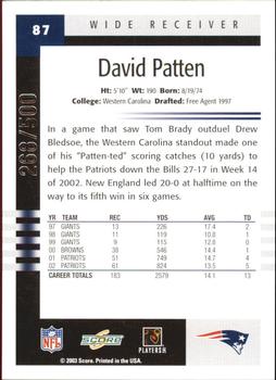 2003 Score - Scorecard #87 David Patten Back