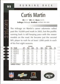 2003 Score - Scorecard #95 Curtis Martin Back