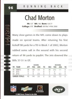2003 Score - Scorecard #96 Chad Morton Back