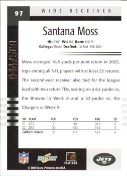 2003 Score - Scorecard #97 Santana Moss Back