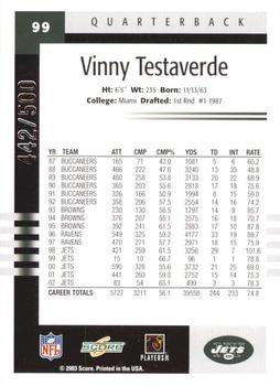 2003 Score - Scorecard #99 Vinny Testaverde Back