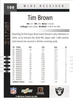2003 Score - Scorecard #100 Tim Brown Back